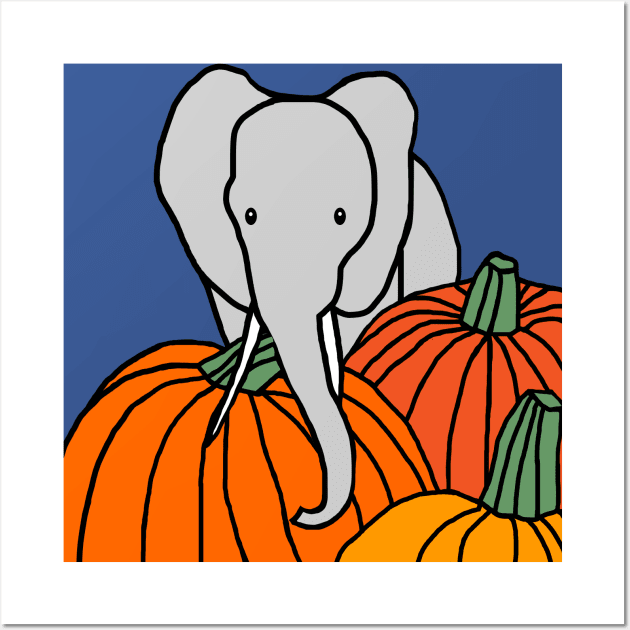 Elephant and Halloween Pumpkins Wall Art by ellenhenryart